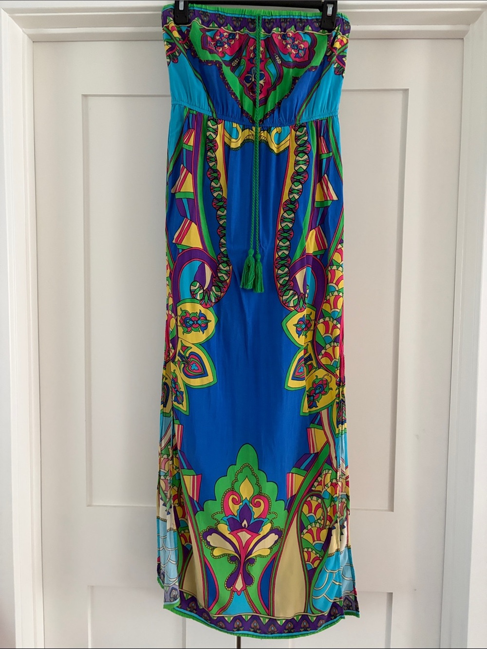 Flying Tomato Vibrant Blue Strapless Maxi Dress with Multicolor Print large